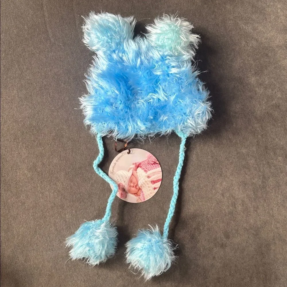 Daisy Baby Infant Toddler Fuzzy Lil’ Bear Beanie Hat Blue Size 6-12 months NWT